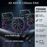 Next Gaming NG-O120WHITE 120MM Kasa Fanı - 4 Adet - Siyah
