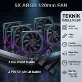 Next Gaming NG-O120WHITE 120MM Kasa Fanı - 5 Adet - Siyah