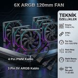 Next Gaming NG-O120WHITE 120MM Kasa Fanı - 6 Adet - Siyah