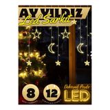 nextbuy Ay Yıldız Perde Led 8 Mod Saçaklı Perde Pencere Balkon Duvar Işık Dekoratif Masa ve Gece Lambası