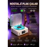 nextbuy Nostalji Plak Çalar Bluetooth Hoparlör 3d Ses Dalgası Çalar Saat Retro Pikap Şarjlı Müzik Kutusu