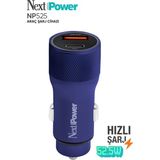NextPower Next Power 52.5W Araç Içi Hızlı Şarj Aleti Type-C + USB Güç Adaptörü Oto Çakmaklık - Mavi - 20W GaN Black