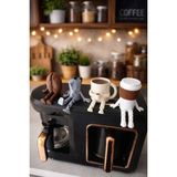 nextprintx Sevimli Kahve Köşesi Biblo Seti - 4 Parça Kahve Seti - Moka Pot - Kahve Bardağı - Dekoratif Obje - Kahverengi