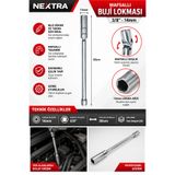 NEXTRA 3/8" 14mm Mafsallı Buji Lokması 30cm Uzun Buji Sökme Takma Anahtarı