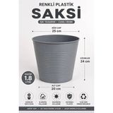 Nexvoria Büyük Boy Plastik Saksı Koyu Gri Renk – Hafif, Dayanıklı ve Dekoratif Saksı 9,5 Litre / 15 Pot Üretim Saksı Set