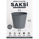 Nexvoria Büyük Boy Plastik Saksı Koyu Gri Renk – Hafif, Dayanıklı ve Dekoratif Saksı 9,5 Litre / 15 Pot Üretim Saksı Set