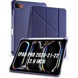 Nezih Case Apple iPad Pro 2020/21/22 12.9 Inch Uyumlu Tri Folding Kalem Bölmeli Uyku Modlu Akıllı Kılıf - Lacivert