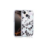 Nezih Case Apple iPhone 15 Uyumlu Magsafe Şarj Özellikli Leopar Desenli Kapak Kılıf, Beyaz