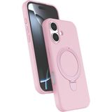 Nezih Case Apple iPhone 16 Plus Uyumlu Içi Kadife Stand Olabilen Halka Yüzüklü Kılıf - Pembe
