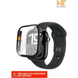Nezih Case Apple Watch Seri 10 42MM / Seri 11 42MM Uyumlu Sert Pc Kasa ve Ekran Koruyucu - Black+Black
