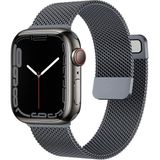 Nezih Case Apple Watch Seri 7/8/9 41MM Uyumlu Hasır Örgü Metal Kordon - Antrasit - Gri