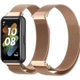 Nezih Case Huawei Band 7 Uyumlu Milano Hasır Örgü Metal Magnet Pratik Kordon - Rose Gold