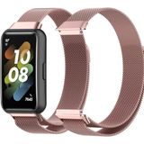 Nezih Case Huawei Band 7 Uyumlu Milano Hasır Örgü Metal Magnet Pratik Kordon - Rose Pink