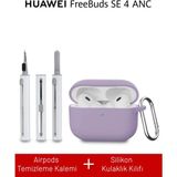 Nezih Case Huawei Freebuds Se 4 Anc Uyumlu Silikon Kılıf + Temizlik Kiti - Lila