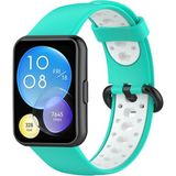 Nezih Case Huawei Watch Fit 2 Uyumlu A+ Kalite Delikli Nike Spor Jel Silikon Kordon/strap - Turkuaz - Beyaz - Delikli Kordon