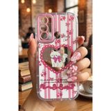 Nezih Case Infinix Hot 12i ile Uyumlu Premium Pembe Kedi ve Fiyonk Desenli Aynalı Telefon Kılıfı