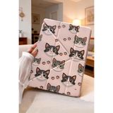 Nezih Case İpad Air 11 Inch M2 M3 Çip Air 4. /5. /6. Nesil Uyku Modlu Kalem Bölmeli Standlı Premium Kılıf - Pembe - Kedi