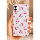Nezih Case iPhone 11 Uyumlu Yumuşak Silikon Şeffaf Tasarım Zarif Kapak, Kalpli Kiraz