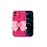 Nezih Case iPhone 12 ile Uyumlu Kamera Korumalı 3D Kelebek Figürlü Yumuşak Silikon Kılıf, Koyu Pembe