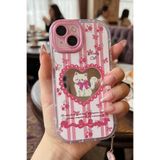 Nezih Case iPhone 13/14 Uyumlu Premium Pembe Kedi ve Fiyonk Desenli Aynalı Telefon Kılıfı