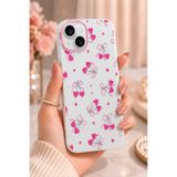 Nezih Case iPhone 13/14 Uyumlu Yumuşak Silikon Şeffaf Tasarım Zarif Kapak, Kalpli Kiraz