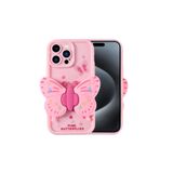 Nezih Case iPhone 14 Pro ile Uyumlu Kamera Korumalı 3D Kelebek Figürlü Silikon Kılıf, Açık Pembe