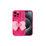 Nezih Case iPhone 14 Pro Max ile Uyumlu Kamera Korumalı 3D Kelebek Figürlü Silikon Kılıf, Koyu Pembe