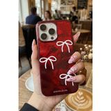 Nezih Case iPhone 14 Pro Max Uyumlu Darbe Koruyuculu Kırmızı Fiyonk Desenli Parlak Şık Tasarım Kılıf