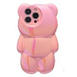 Nezih Case iPhone 14 Pro Uyumlu Kamera Korumalı 3D Holografik Ayıcık Silikon Kapak, Pembe