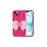 Nezih Case iPhone 15 Plus ile Uyumlu Kamera Korumalı 3D Kelebek Figürlü Yumuşak Silikon Kılıf, Koyu Pembe