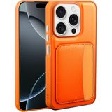 Nezih Case iPhone 15 Uyumlu Kart Bölmeli Suni Deri Cüzdanlı Kılıf - Turuncu