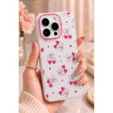 Nezih Case iPhone 16 Pro Uyumlu Yumuşak Silikon Şeffaf Kapak, Kalpli Kiraz Deseni