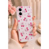 Nezih Case iPhone 17 Uyumlu Yumuşak Silikon Şeffaf Tasarım Zarif Kapak, Kalpli Kiraz