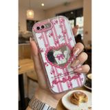 Nezih Case iPhone 7/8 Plus Uyumlu Premium Pembe Kedi ve Fiyonk Desenli Aynalı Telefon Kılıfı