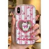 Nezih Case iPhone X-XS ile Uyumlu Premium Pembe Kedi ve Fiyonk Desenli Aynalı Telefon Kılıfı