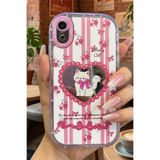 Nezih Case iPhone XR Uyumlu Premium Pembe Kedi ve Fiyonk Desenli Aynalı Telefon Kılıfı