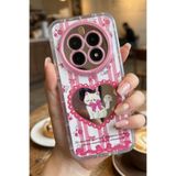 Nezih Case Realme 12 4G-Plus ile Uyumlu Premium Pembe Kedi ve Fiyonk Desenli Aynalı Telefon Kılıfı