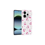 Nezih Case Redmi Note 14 4G ile Uyumlu Yumuşak Silikon Şeffaf Tasarım Zarif Kapak, Kalpli Kiraz
