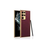 Nezih Case Samsung Galaxy S23 Ultra Uyumlu Deri Görünümlü, Elektroplating Kenar Kaplama Kapak Kılıf, Kırmızı