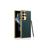 Nezih Case Samsung Galaxy S23 Ultra Uyumlu Deri Görünümlü, Elektroplating Kenar Kaplama Kapak Kılıf, Koyu Yeşil