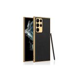 Nezih Case Samsung Galaxy S23 Ultra Uyumlu Deri Görünümlü, Elektroplating Kenar Kaplama Kapak Kılıf, Siyah