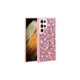 Nezih Case Samsung Galaxy S23 Ultra Uyumlu, Kamera Korumalı, Parlak Taşlı, Pembe Kapak Kılıf