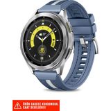 Nezih Case Samsung Galaxy Watch 46MM / Galaxy Watch 3 45MM / Gear S3 Dikişli Lansman Kordon 22MM - Koyu Mavi