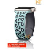 Nezih Case Watch 5/6/7/8/9/10/se/ultra/ultra2 44/45/49mm / Seri 10 46 / Seri 11 46mm Uyumlu Leopar Silikon Kordon - Apple Watch 2/3/4/5/6/7/8/9/10/Se/Se2/ultra/ultra2 44/45/46/49mm - Su Yeşili