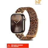 Nezih Case Watch 6/7/8/9/10/se/ultra/ultra2 44/45/49mm / Seri 10 46 / Seri 11 46mm Uyumlu Hasır Metal Kordon - Leopar