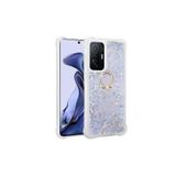 Nezih Case Xiaomi Mi 11T Pro 5G ile Uyumlu Yüzüklü Standlı Sıvılı Simli Pullu Silikon Kılıf, Gümüş