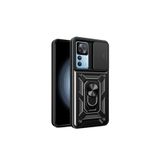 Nezih Case Xiaomi Mi 12T / Mi 12T Pro Uyumlu Magnetik Standlı Kamera Korumalı Sürgülü Kapak Kılıf, Siyah