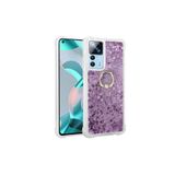 Nezih Case Xiaomi Mi 12T / Mi 12T Pro Uyumlu Simli Pullu Sıvı Akışkanlı Silikon Kılıf, Mor, Yüzük Standlı