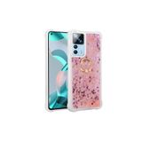 Nezih Case Xiaomi Mi 12T / Mi 12T Pro Uyumlu Simli Pullu Sıvı Akışkanlı Silikon Kılıf, Pembe, Yüzük Standlı