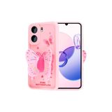 Nezih Case Xiaomi Redmi 13C / C65 ile Uyumlu Kamera Korumalı Standlı 3D Kelebek Figürlü Yumuşak Silikon Kılıf, Açık Pembe